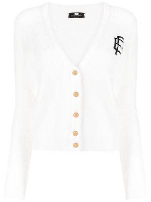 Elisabetta Franchi logo-embroidered textured cardigan - White