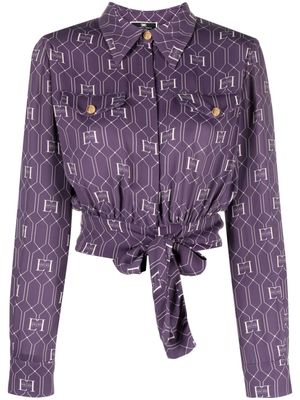 Elisabetta Franchi logo-jacquard cropped blouse - Purple