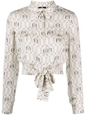 Elisabetta Franchi logo-jacquard cropped blouse - White