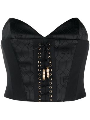 Elisabetta Franchi logo-jacquard lace-up bustier top - Black