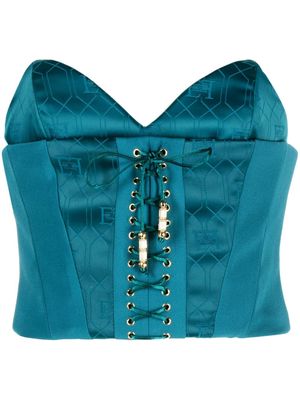Elisabetta Franchi logo-jacquard lace-up bustier top - Blue