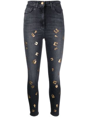 Elisabetta Franchi logo-lettering high-rise skinny jeans - Black