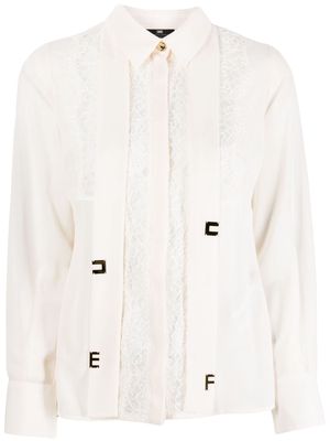 Elisabetta Franchi logo-lettering lace-panels shirt - Neutrals