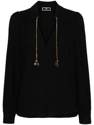 Elisabetta Franchi logo-pendant georgette-crepe blouse - Black