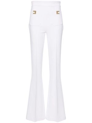 Elisabetta Franchi logo-plaque crepe flared trousers - Neutrals