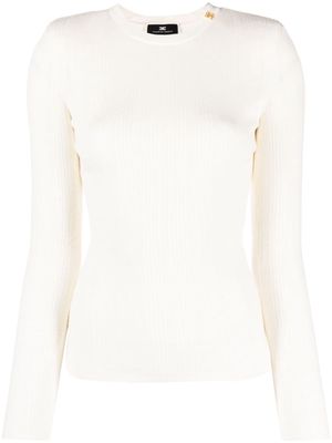 Elisabetta Franchi logo-plaque pointelle-knit jumper - Neutrals
