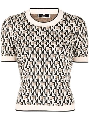 Elisabetta Franchi logo-print short-sleeve knitted top - Neutrals