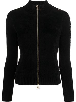Elisabetta Franchi logo-sleeve zipped cardigan - Black