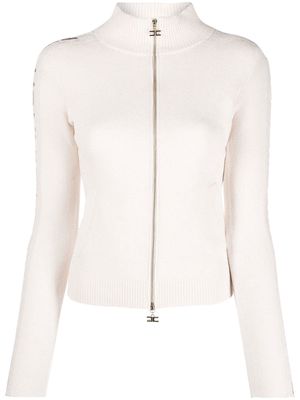 Elisabetta Franchi logo-sleeve zipped cardigan - Neutrals