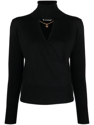 Elisabetta Franchi long-sleeve cut-out wool top - Black