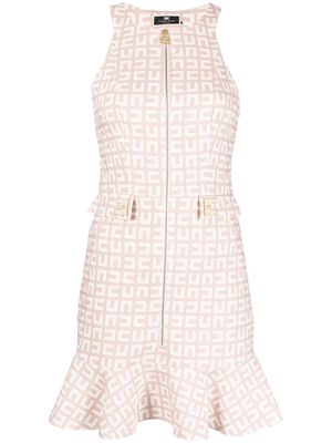 Elisabetta Franchi Maze-pattern ruffled dress - Neutrals