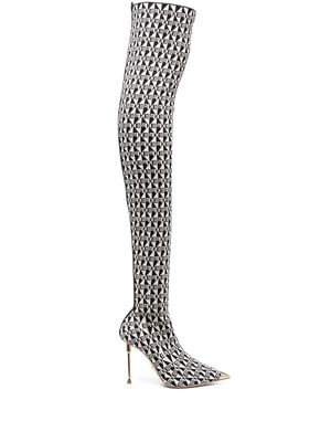 Elisabetta Franchi monogram 105mm pointed boots - White