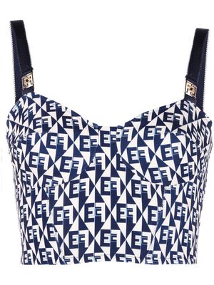 Elisabetta Franchi monogram-pattern cropped top - Blue