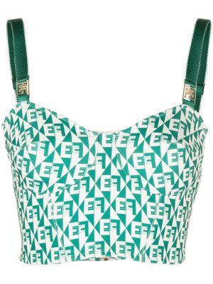 Elisabetta Franchi monogram-pattern cropped top - Green