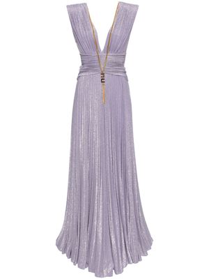 Elisabetta Franchi necklace-detail pleated maxi dress - Purple