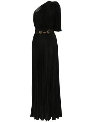 Elisabetta Franchi one-shoulder lurex plissé gown - Black