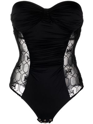 Elisabetta Franchi panelled ruched satin bodysuit - Black
