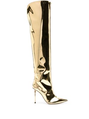 Elisabetta Franchi patent above-knee boots - Gold