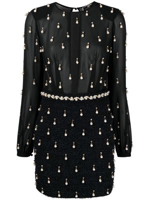 Elisabetta Franchi pearl-embellished tweed minidress - Black