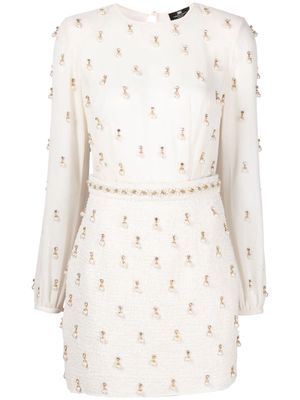 Elisabetta Franchi pearl-embellished tweed minidress - White