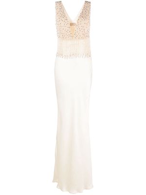 Elisabetta Franchi Red Carpet pearl-embellished silk maxi dress - White