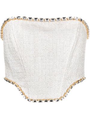Elisabetta Franchi rhinestone-embellished tweed bustier-style top - Silver