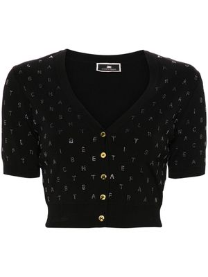 Elisabetta Franchi rhinestone-logo cropped cardigan - Black