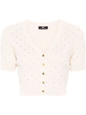 Elisabetta Franchi rhinestone-logo cropped cardigan - Neutrals