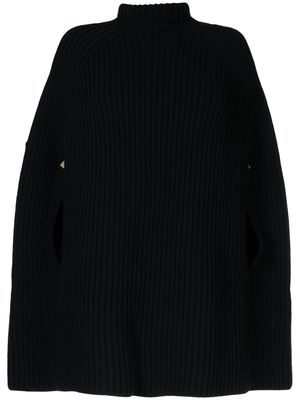 ELISABETTA FRANCHI ribbed-knit cape jumper - Black