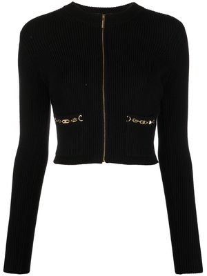Elisabetta Franchi ribbed-knit cropped zip-up cardigan - Black
