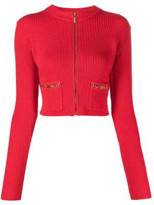 ELISABETTA FRANCHI ribbed-knit cropped zip-up cardigan - Red