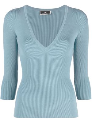 Elisabetta Franchi ribbed-knit V-neck top - Blue