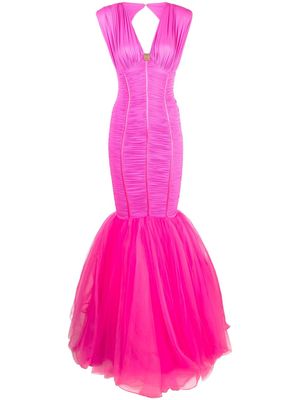 Elisabetta Franchi ruched tulle long dress - Pink