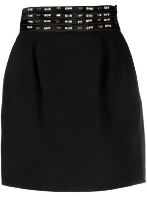 Elisabetta Franchi satin-trim rhinestone-embellished fitted skirt - Black