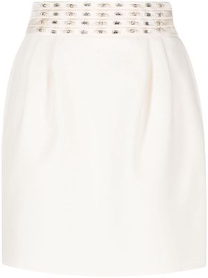 Elisabetta Franchi satin-trim rhinestone-embellished miniskirt - Neutrals