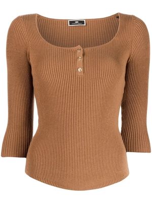 Elisabetta Franchi scoop-neck ribbed knit top - Brown