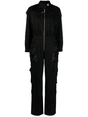 Elisabetta Franchi sequin-embellished denim jumpsuit - Black