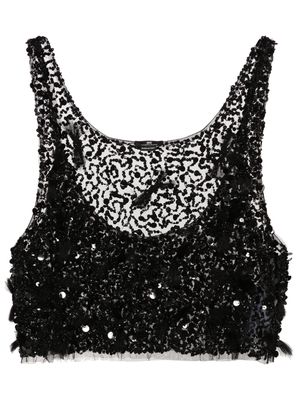 Elisabetta Franchi sequined tulle cropped top - Black