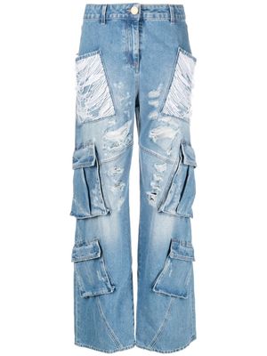 Elisabetta Franchi sequined wide-leg cargo pants - Blue