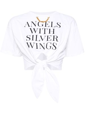 Elisabetta Franchi slogan-print self-tie cotton T-shirt - White
