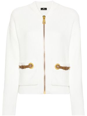 Elisabetta Franchi strap-detailing bomber-style cardigan - White