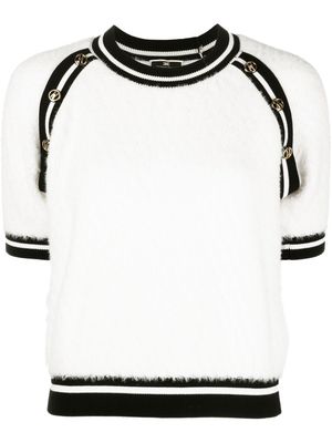 Elisabetta Franchi stripe-trim knitted T-shirt - White