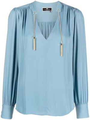 Elisabetta Franchi tassel-detailed V-neck blouse - Blue