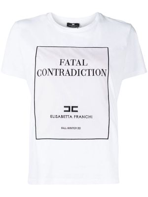 ELISABETTA FRANCHI text-print crew-neck T-shirt - White