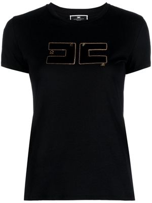 Elisabetta Franchi velvet logo-patch T-shirt - Black