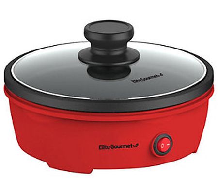 Elite Gourmet 8.5" Round Personal Skillet with lass Lid, Red