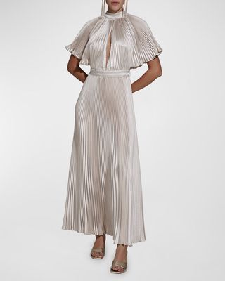 Elite Pleated Flared-Sleeve Cutout Gown