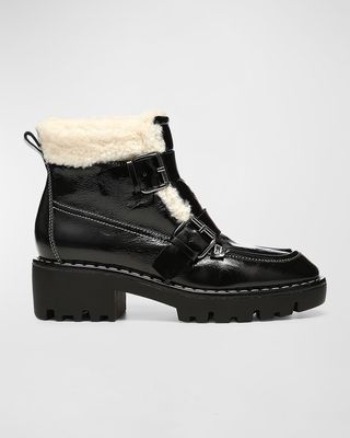 Elix Leather Shearling Double-Monk Booties