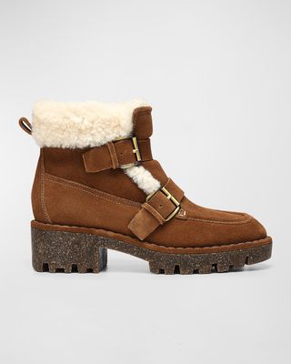 Elix Suede Shearling Double-Monk Booties