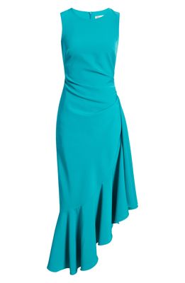 Eliza J Asymmetric Ruffle Hem Cocktail Dress in Bright Turquoise